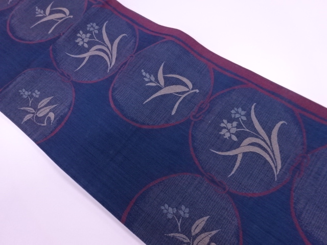アンティーク　丸紋に花模様織出し袋帯（材料）